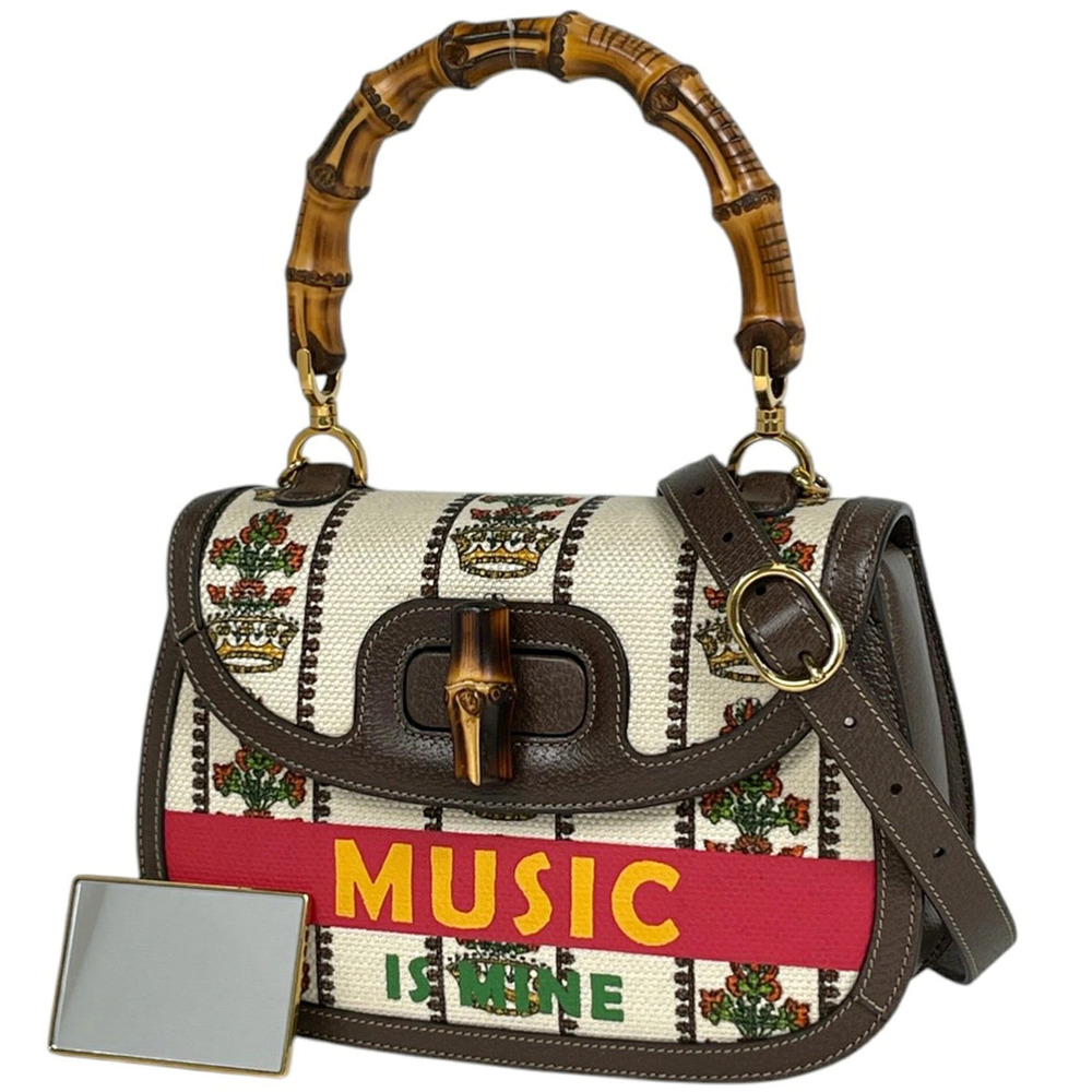 Gucci Bamboo 2way Shoulder Bag Anniversary Edition Ivory White Brown Multicolor